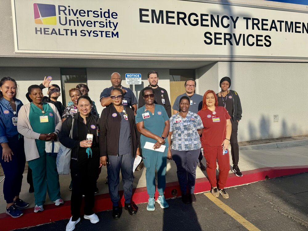 Riverside University Health System members outside the Emergency Services entrance