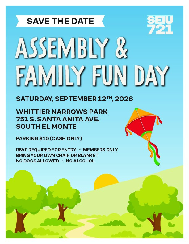 Assembly & Family Fun Day flyer — Saturday, September 12, 2026 at Whittier Narrows Park with kite illustration