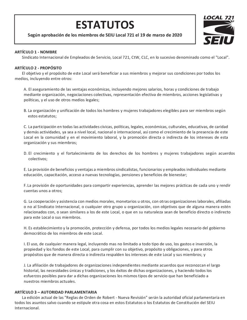 **SEIU Bylaws Spanish SEIU Local 721