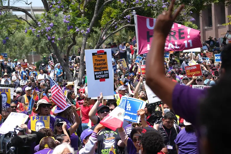 Grand Park is packed with people at the "Free David Huerta" rally.