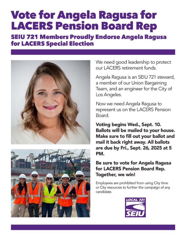 A flyer details why Angela Ragusa is the best candidate for the LACERS Pension Board.