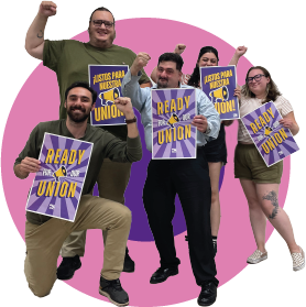 USHS employees holding "Ready for a union" signs