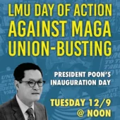 Image of LMU President Poon. Text reads LMU Day of Action — Against MAGA Union-Busting