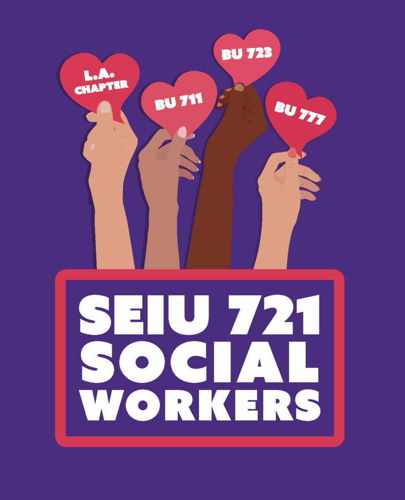LA County Social Worker Chapter oficial logo featuring four hands holding hearts with the Bargaining Unit numbers on the hearts.