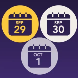 Calendar book icons with the dates: Sep 29, Sept 30, and Oct 1